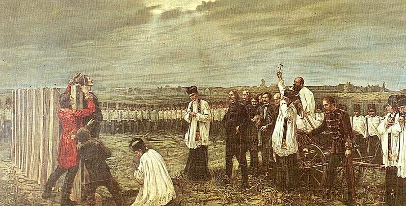 Thorma János drámai festménye a tábornokok akasztásáról