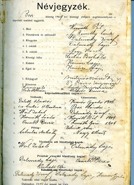 Bori elöljáróinak 19090es névjegyzéke a szerző reprodukcióján