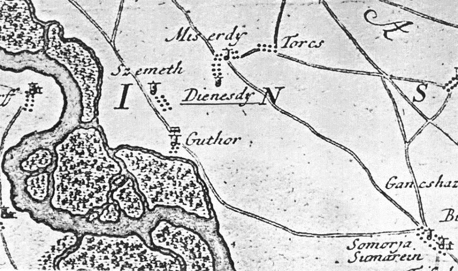 Egy korabeli térképen Szemeth Diesdy Miserdy Guthor és Torcs