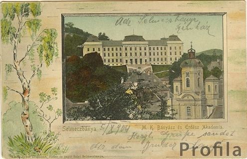 Selmecbányai Akadémia  épülete egy régi képeslapon. Világháló